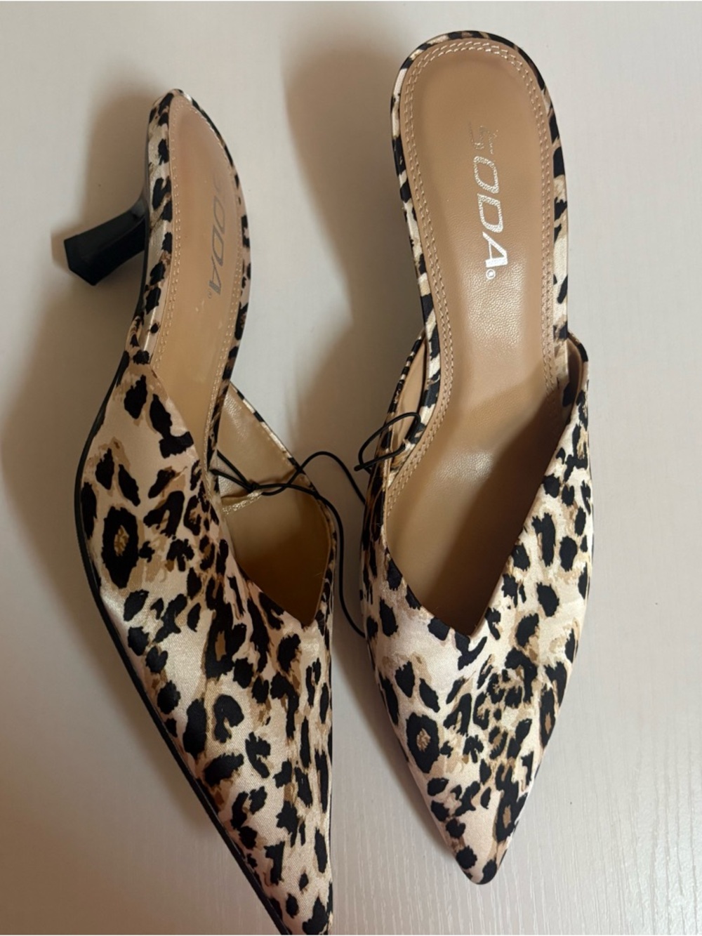 New Soda Leopard Print Pointed Toe Slingback Mules kitten heels w 7.5
